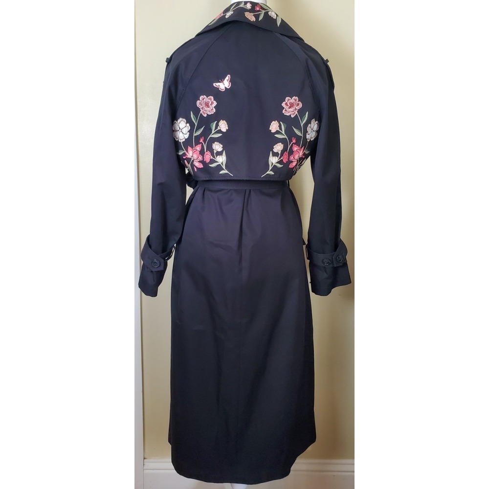 Kate Spade New York Madison Ave XXS Black Embroidered Pink Floral‎ Trench Coat - Picture 4 of 15